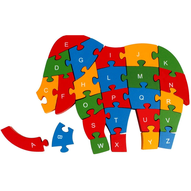 Puzzle din lemn - elefant cu litere si cifre